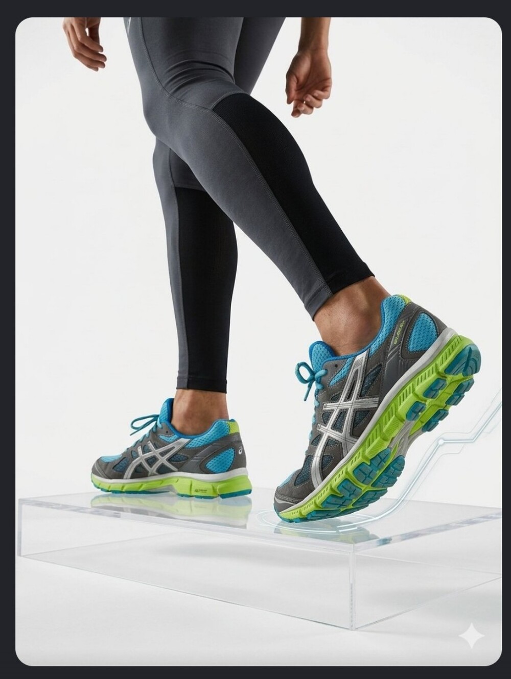 Asics Gel-Scram Women’s Running Sneakers in Gray & Blue with Lime Accents Size 9